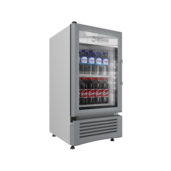 Refrigerador vertical VL40 Imbera de 4 pies cúbicos blanco muestra iluminación LED de ahorro de energía y puerta de cristal