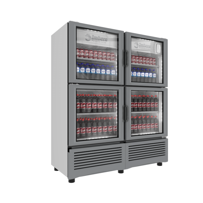 Refrigerador vertical VR35-4 Imbera 35 pies cúbicos blanco exhibe iluminación LED ahorro energía y cuatro puertas de cristal
