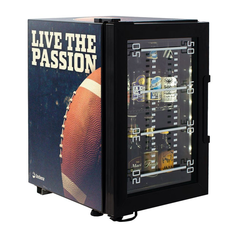 Refrigerador vertical cervecero SVC01 Imbera 1.9 pies cúbicos Live the pasion exhibe capacidad para 28 botellas, iluminación LED de ahorro energía y una puerta de cristal