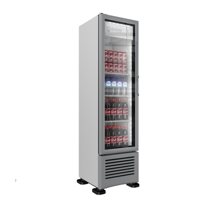 Refrigerador vertical VR08 Imbera de 8 pies cúbicos blanco muestra iluminación LED de ahorro de energía y puerta de cristal