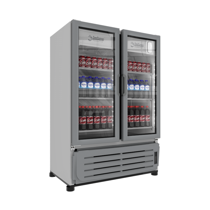 Refrigerador vertical VR19 Imbera 19 pies cúbicos blanco exhibe iluminación LED de ahorro de energía y dos puertas de cristal