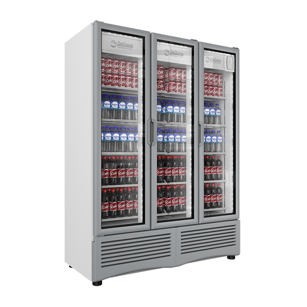 Refrigerador vertical G342-3 Imbera 42 pies cúbicos blanco exhibe iluminación LED de ahorro energía y tres puertas de cristal