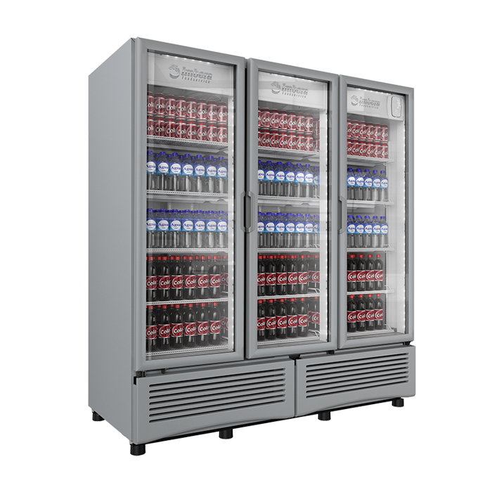 Refrigerador vertical G372-3 Imbera 72 pies cúbicos blanco exhibe iluminación LED de ahorro energía y tres puertas de cristal