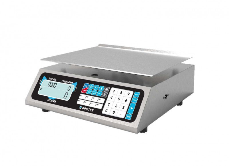Báscula de mostrador para 40kg BPK-40PLUS 1025310 Protek acero inox, funciones caja registradora y conteo, usb, plato 29x35cms, 8 accesos directos
