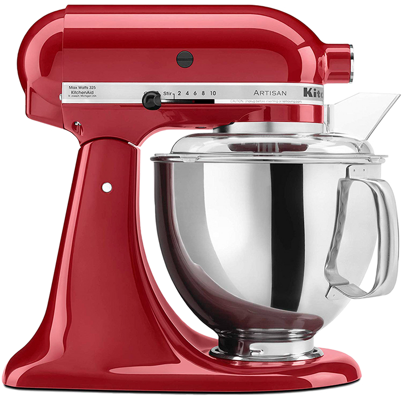 Batidora pastelera de mesa Artisan KSM150PS KitchenAid, tazon 4.7 litros acero inox, 10 velocidades, protector vertido, 3 accesorios incluidos (12 accesorios opcionales)