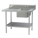 Mesa de trabajo tarja izquierda MELT1I12 International 120x70x90 cm, lambrin pared, entrepaño, desarmable, acero inoxidable