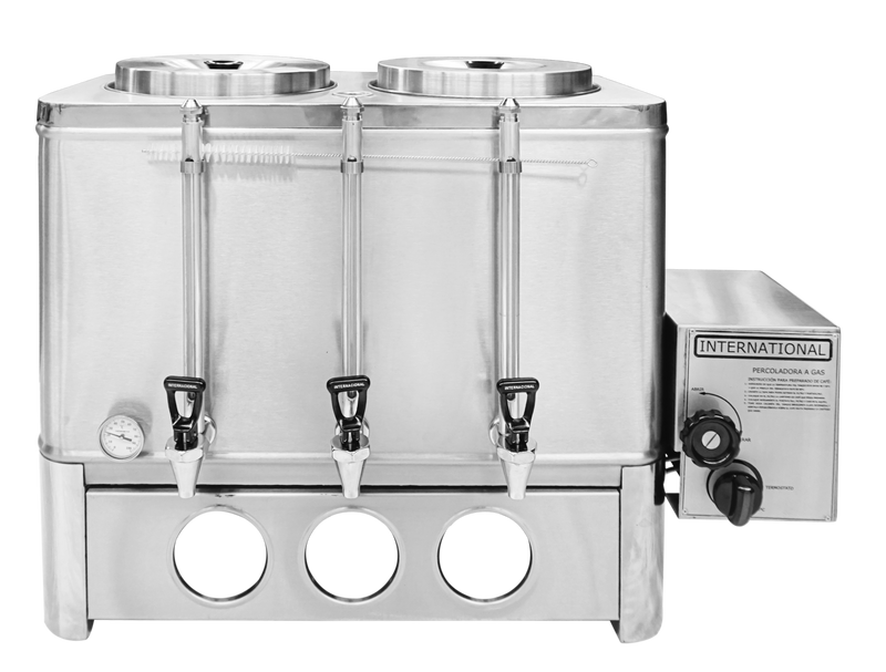 Cafetera percoladora a gas 20-20G International dos tanques, 40 litros 240 tazas, acero inoxidable