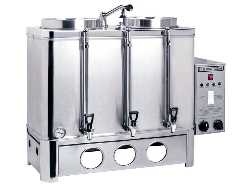 Cafetera percoladora automática gas/eléctrica 40-40A International dos tanques, 80 litros 480 tazas, acero inoxidable
